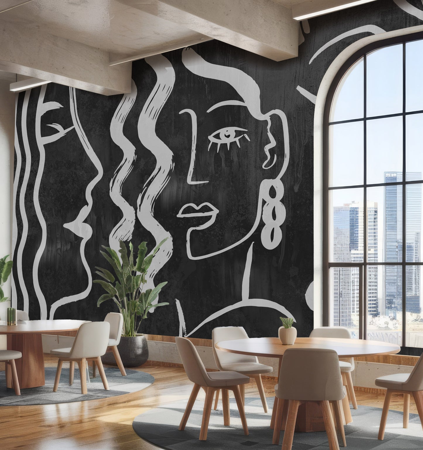 A bold Midnight statement wall | Luxury Abstract Line Art Wallpaper Mural