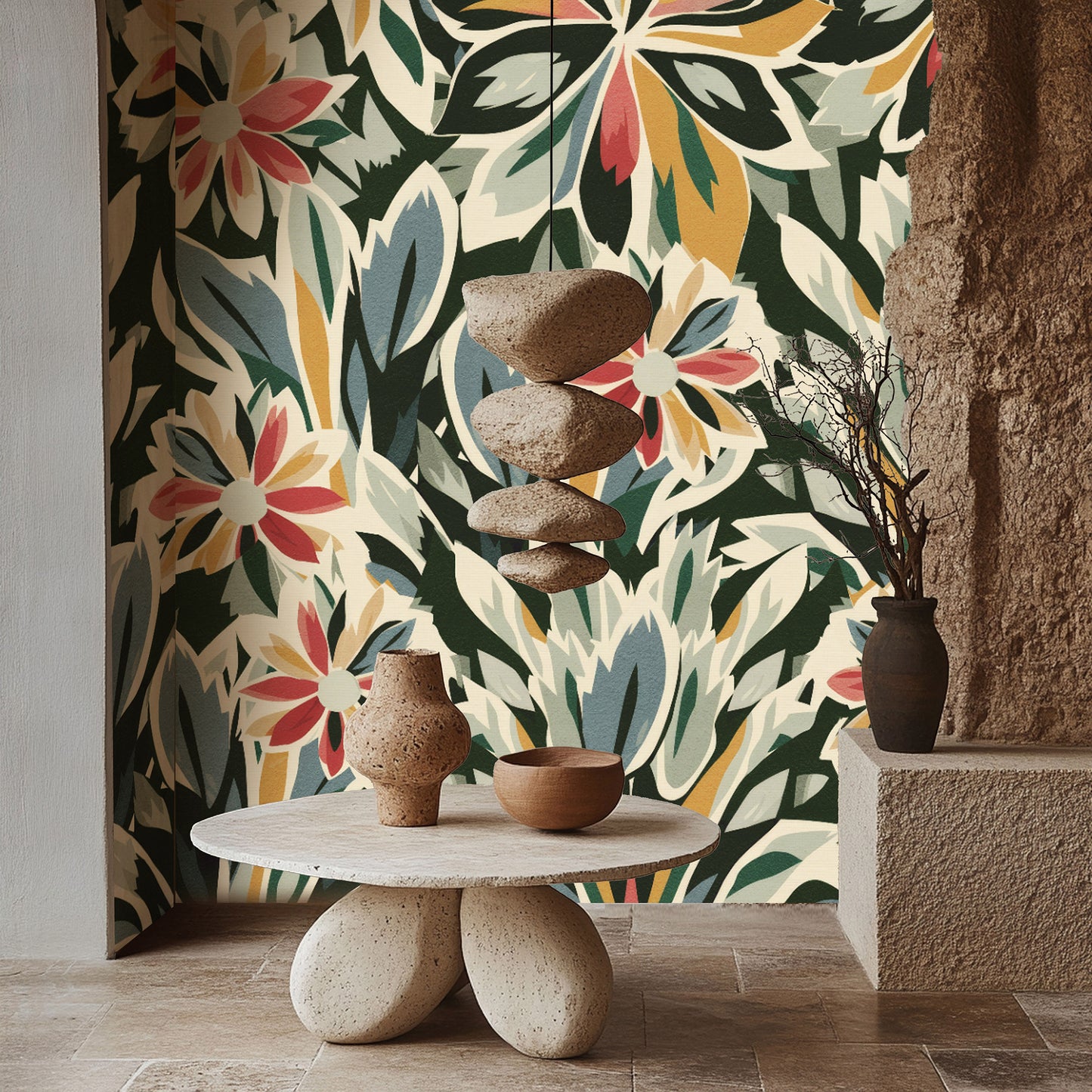 Marigold Muse – Retro Botanical Wallpaper Mural