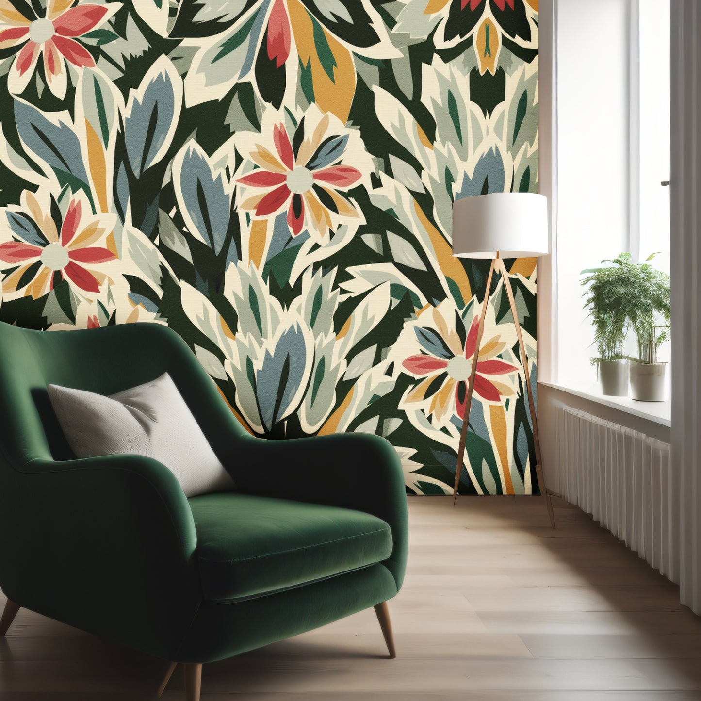 Marigold Muse – Retro Botanical Wallpaper Mural