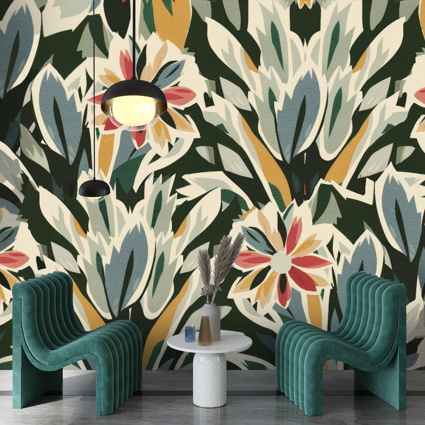 Marigold Muse – Retro Botanical Wallpaper Mural