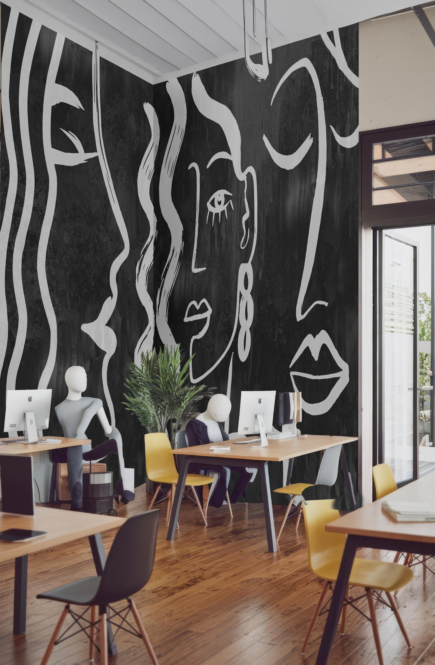 A bold Midnight statement wall | Luxury Abstract Line Art Wallpaper Mural