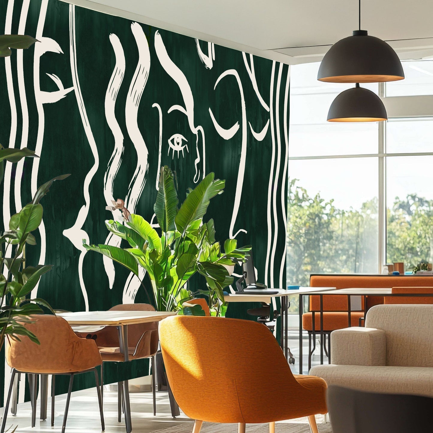 Emerald Muse | Luxury Abstract Line Art Wallpaper Mural