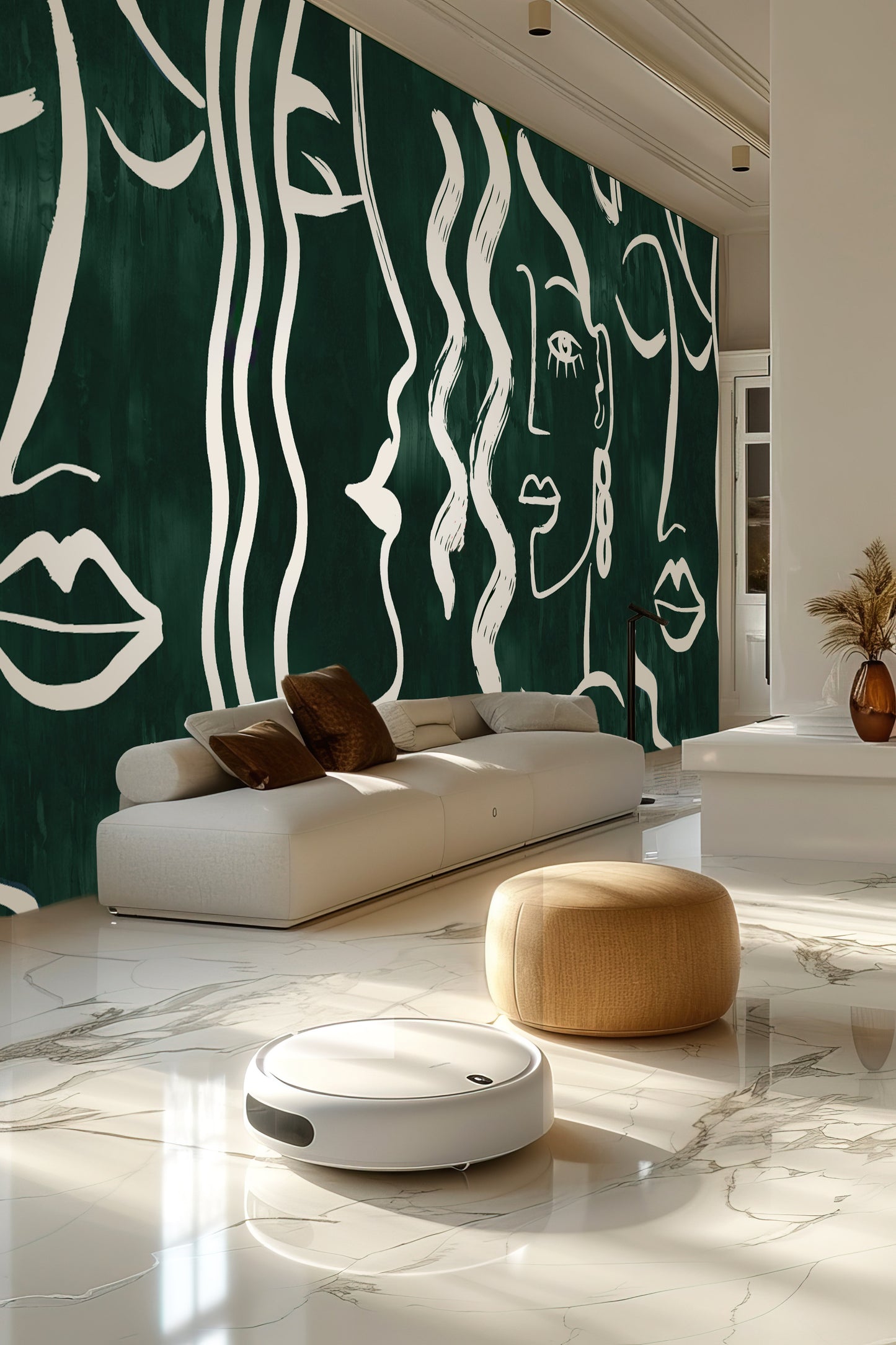 Emerald Muse | Luxury Abstract Line Art Wallpaper Mural