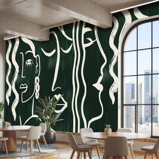 Emerald Muse | Luxury Abstract Line Art Wallpaper Mural