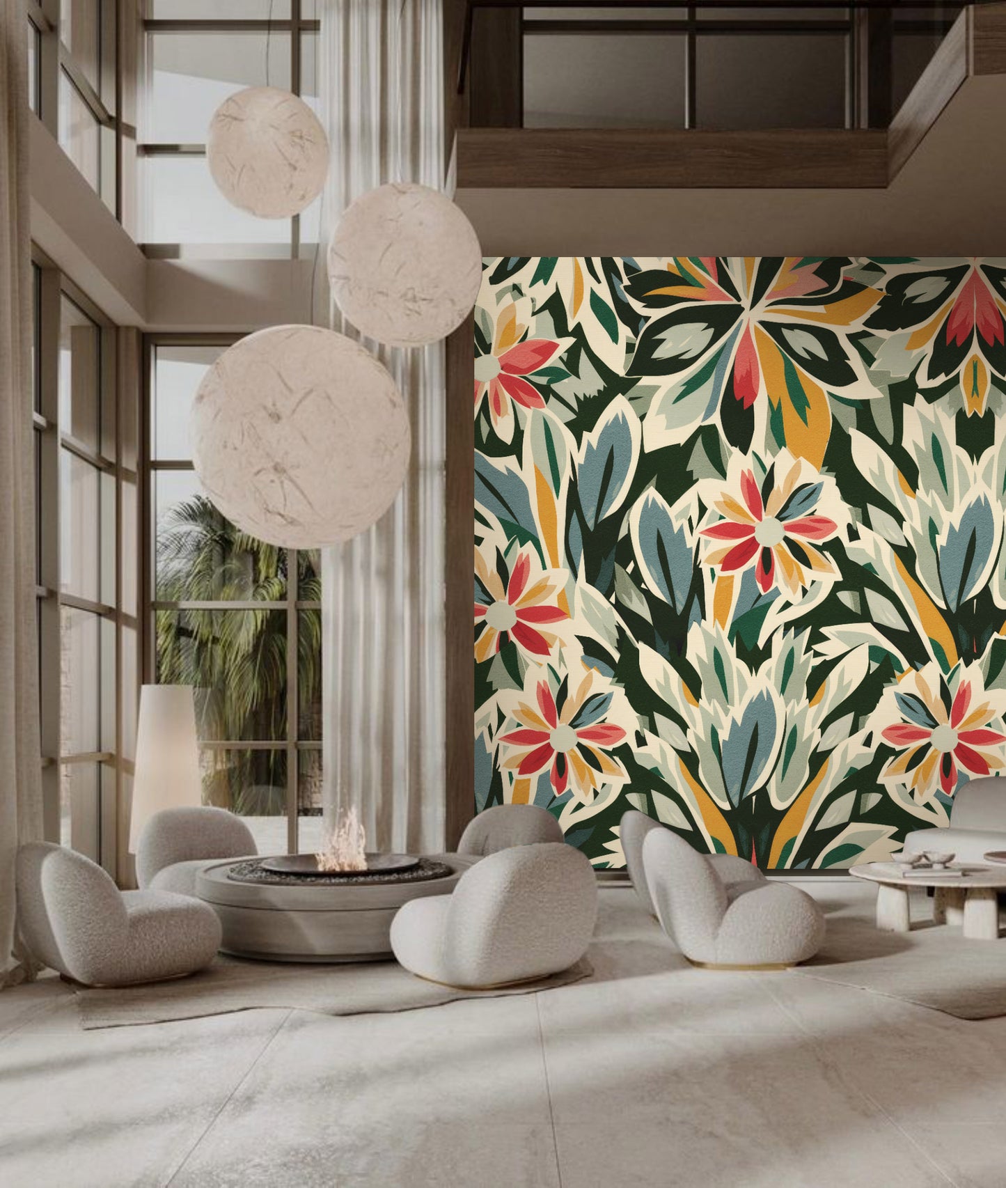 Marigold Muse – Retro Botanical Wallpaper Mural