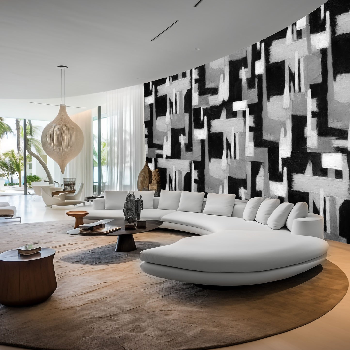 Modern Abstract Geometric Wallpaper Mural - Black & Gray