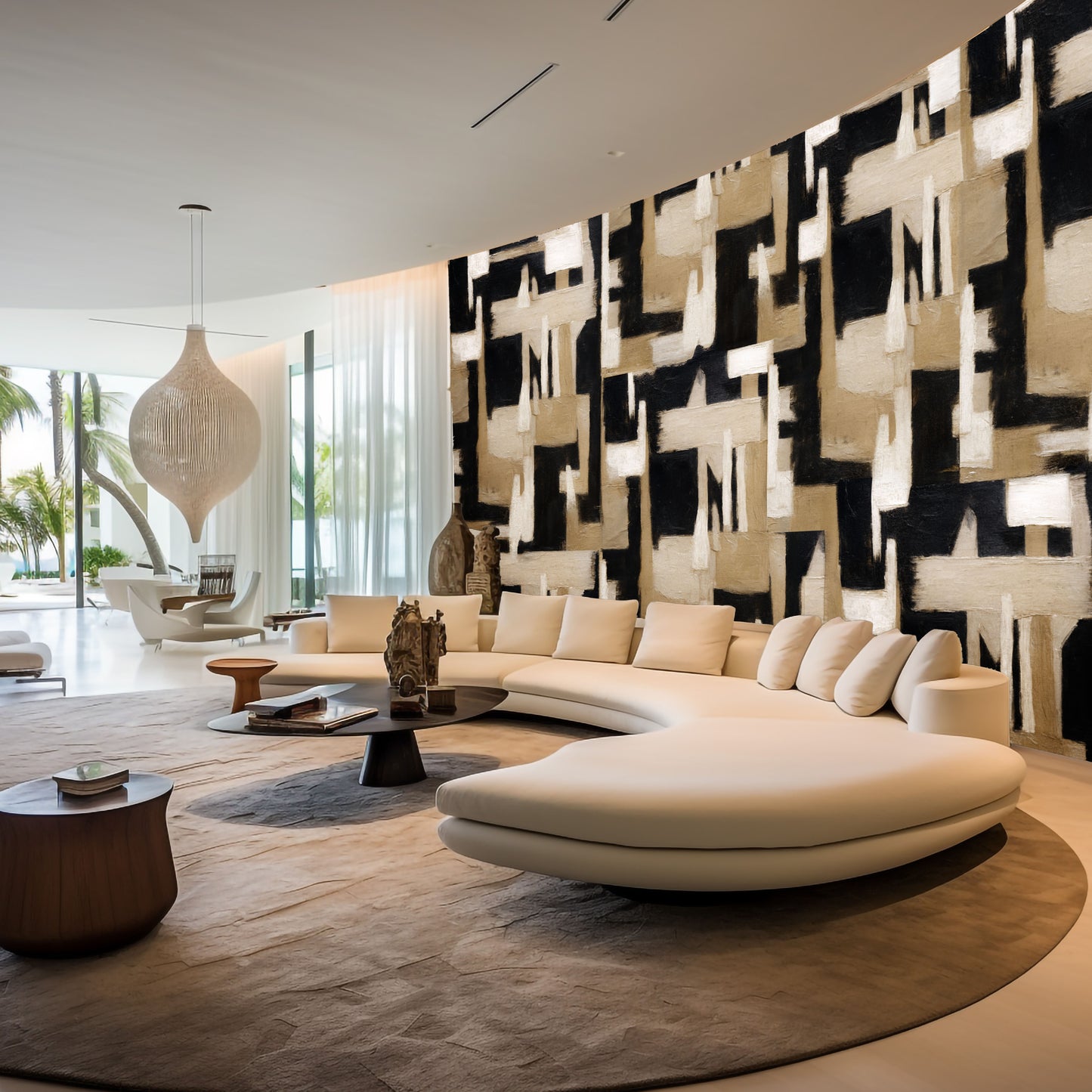 Abstract Geometry Wallpaper – Warm Beige & Black
