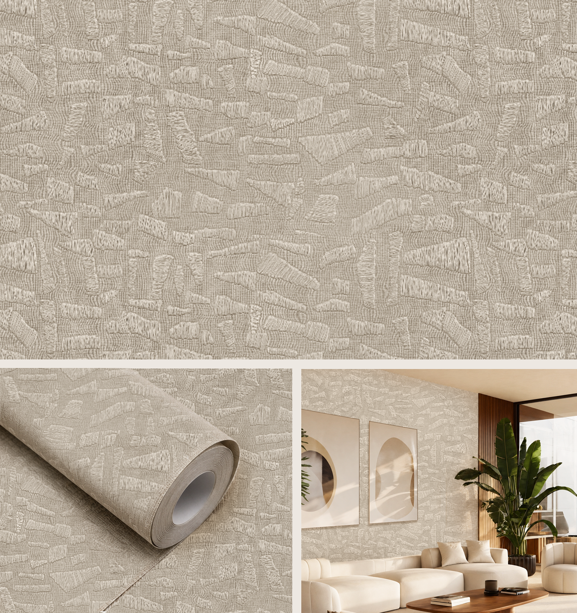 Woven Impressions – Textured Beige Abstract Wallpaper