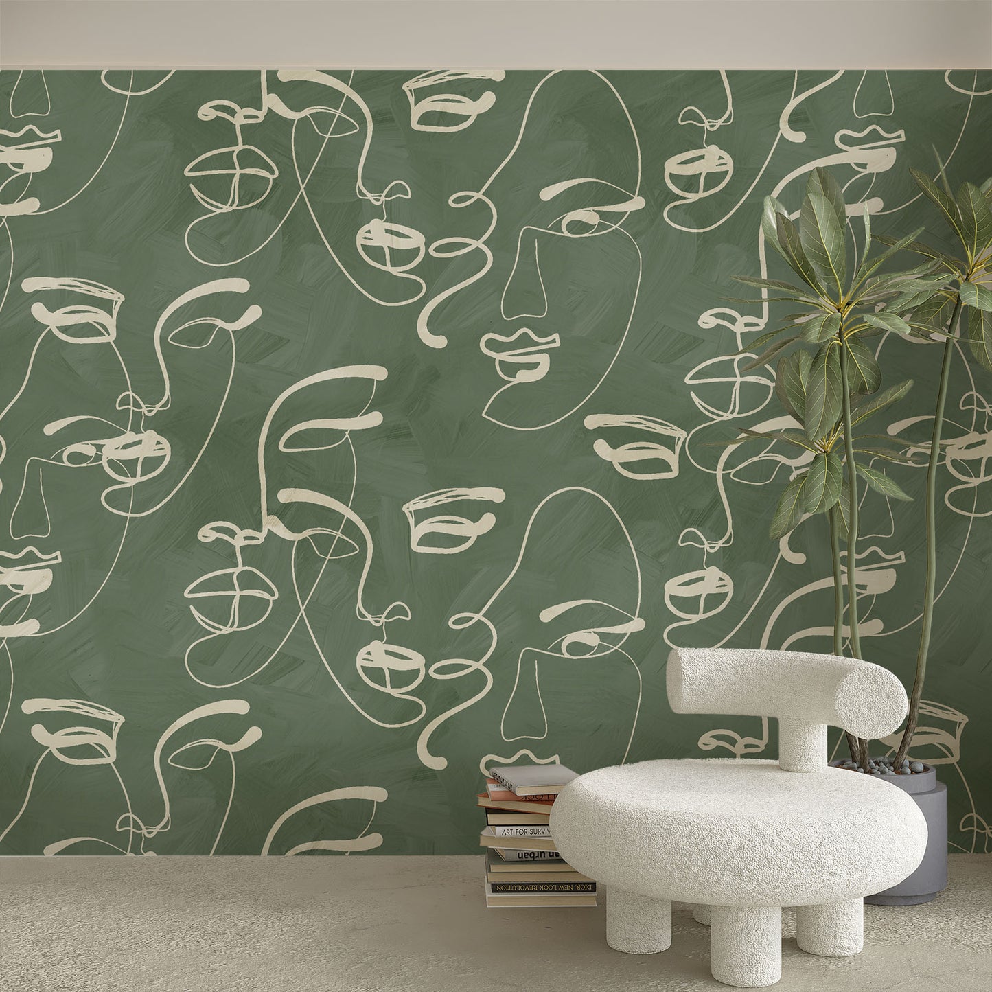 Faces in Harmony Soft Green Wallpaper