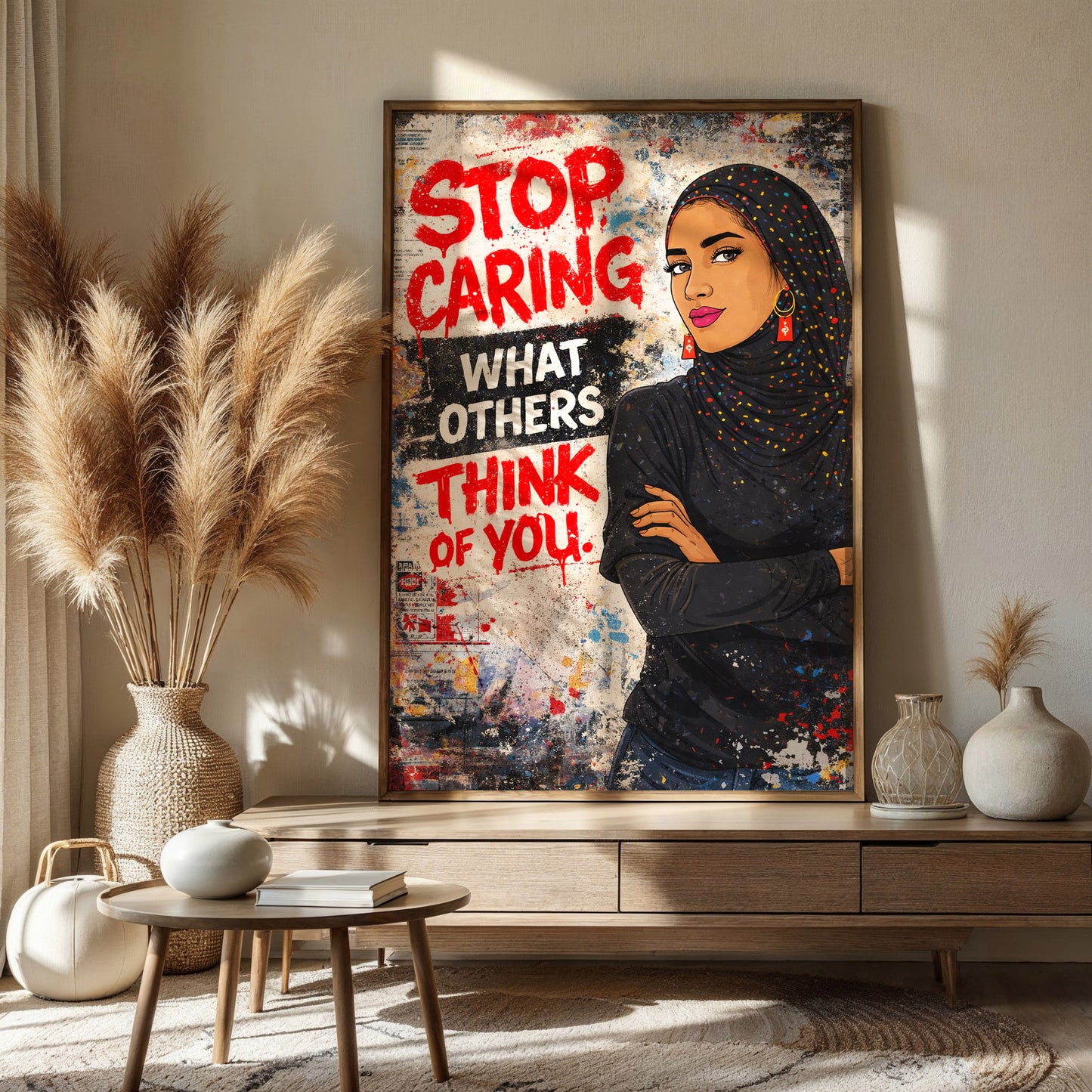 Stop Caring What Others Think, Muslim Hijabi Woman Poster Framed Canvas