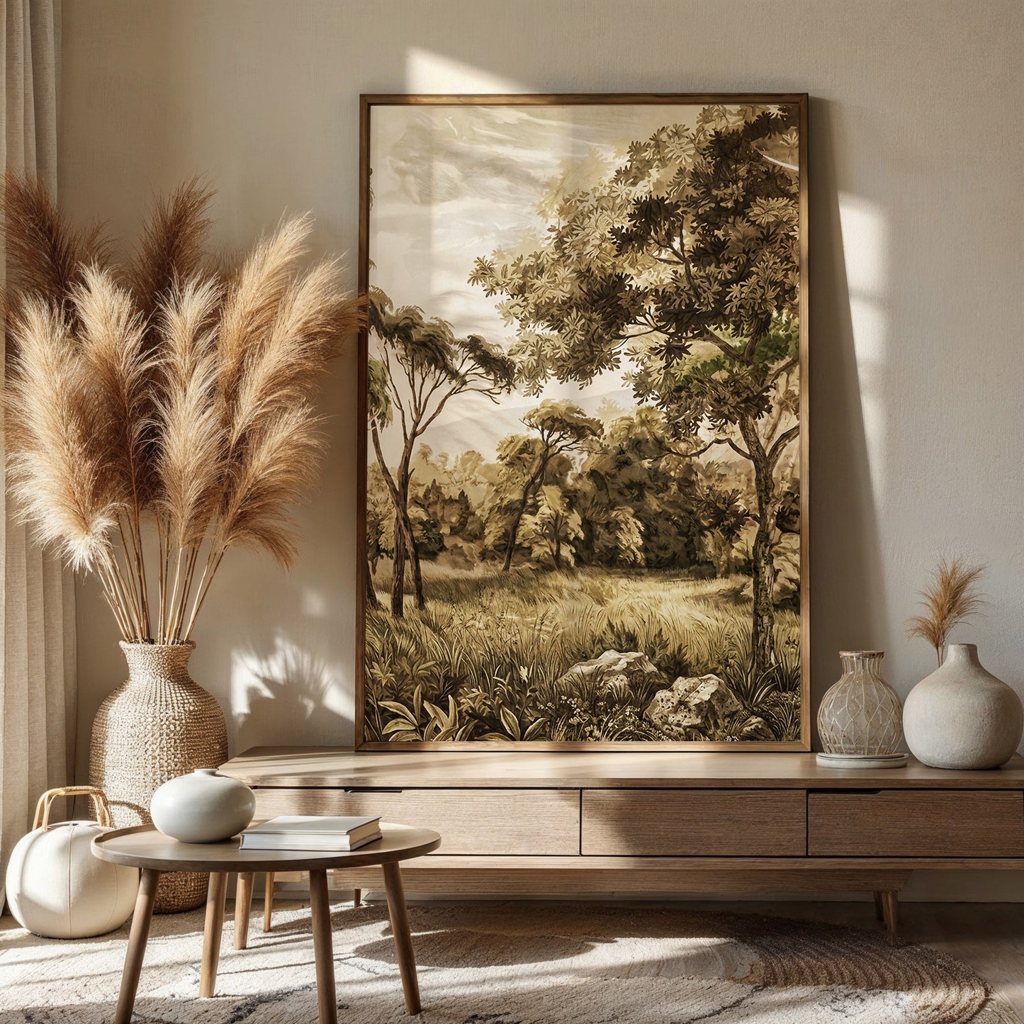 Golden Meadow Wall Art  | Vintage Landscape Neutral Rustic Nature Art