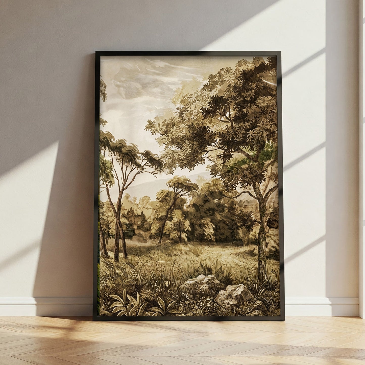 Golden Meadow Wall Art  | Vintage Landscape Neutral Rustic Nature Art