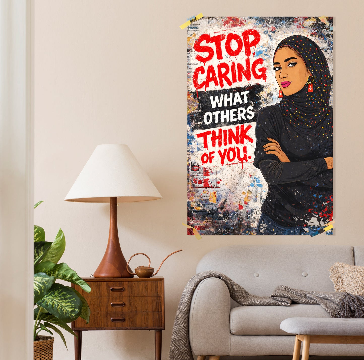 Stop Caring What Others Think, Muslim Hijabi Woman Poster Framed Canvas