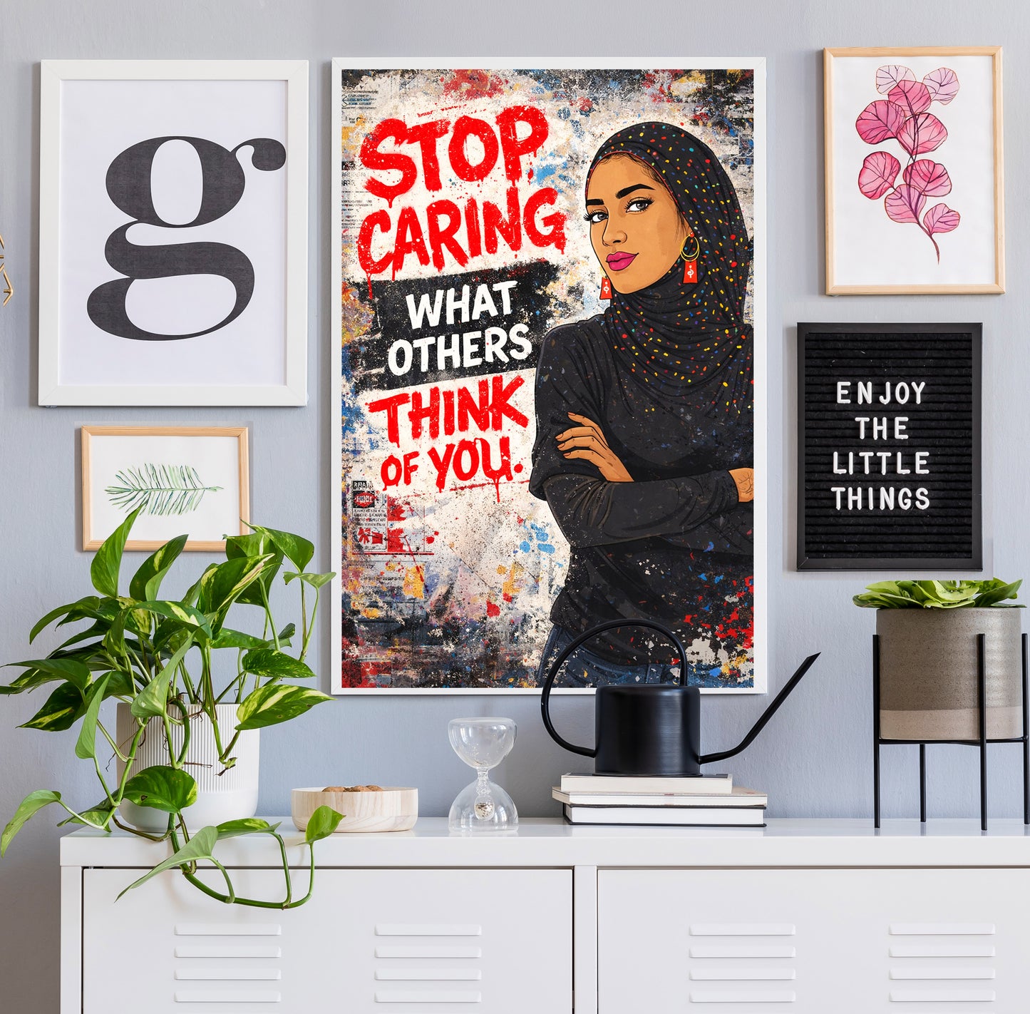 Stop Caring What Others Think, Muslim Hijabi Woman Poster Framed Canvas