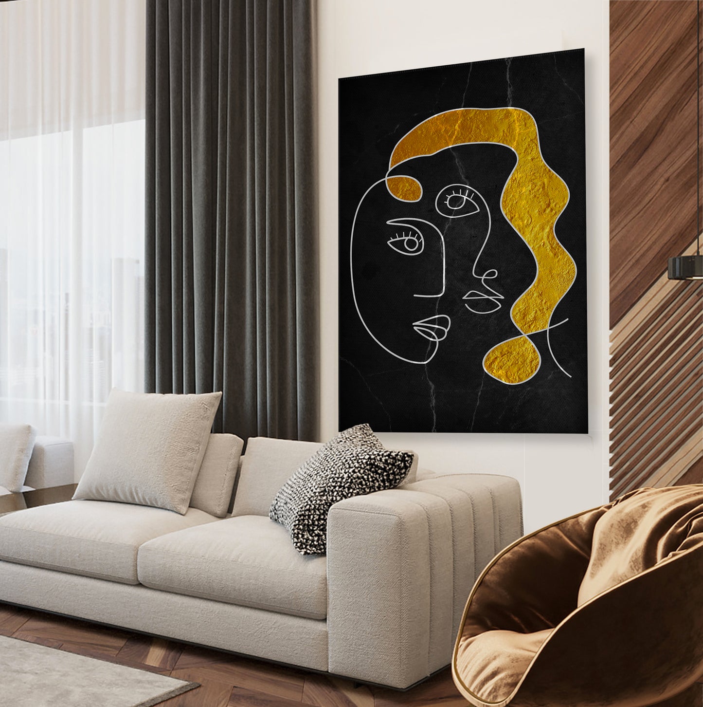 Single Line Face Art Mounted Canvas Wall Art