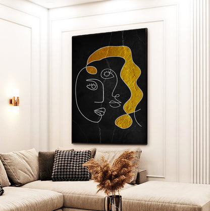 Single Line Face Art Mounted Canvas Wall Art