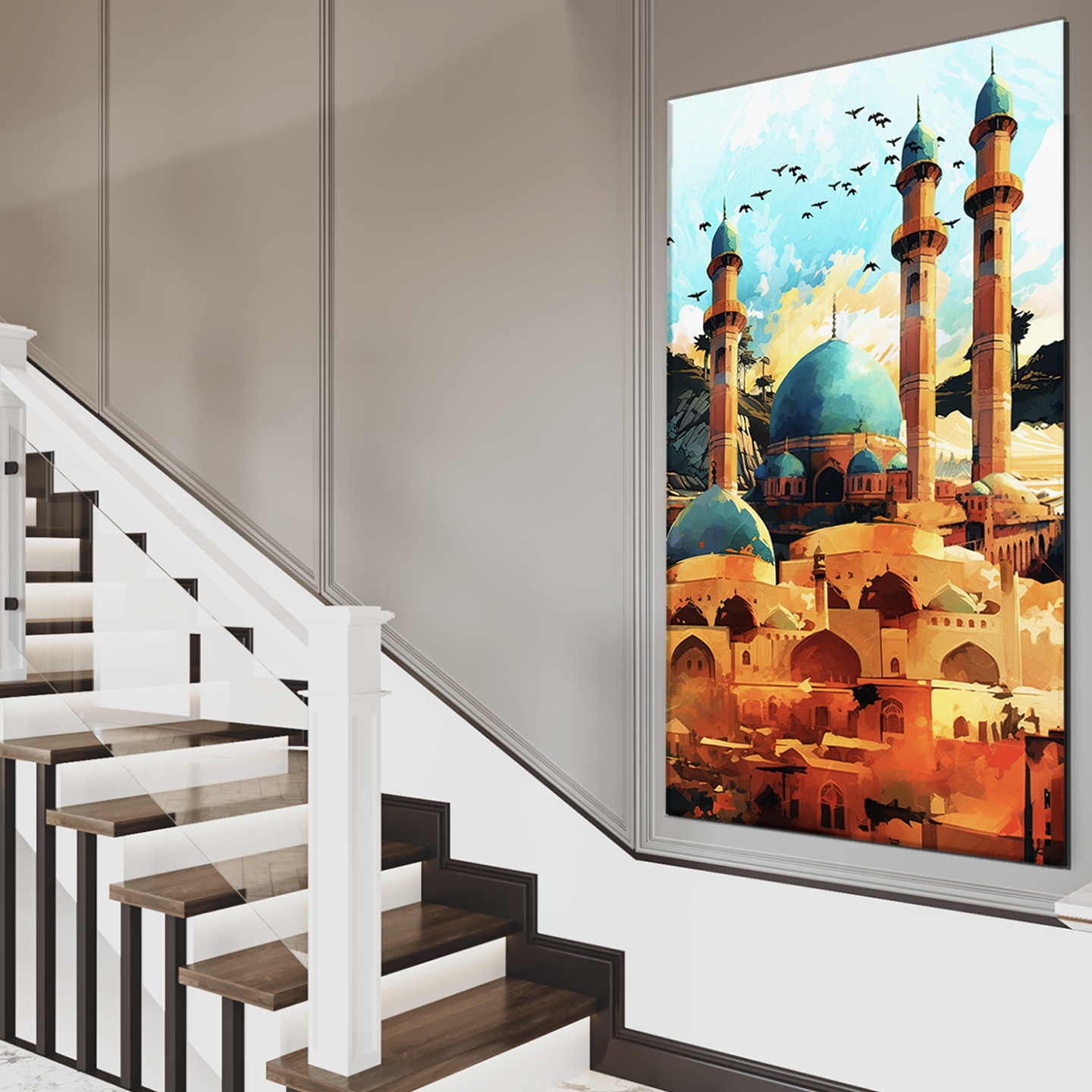 Islamic Architecture Retro Art. Mosque Wall Art Illustration