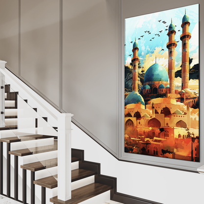 Islamic Architecture Retro Art. Mosque Wall Art Illustration