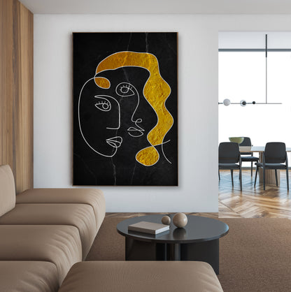 Single Line Face Art Mounted Canvas Wall Art