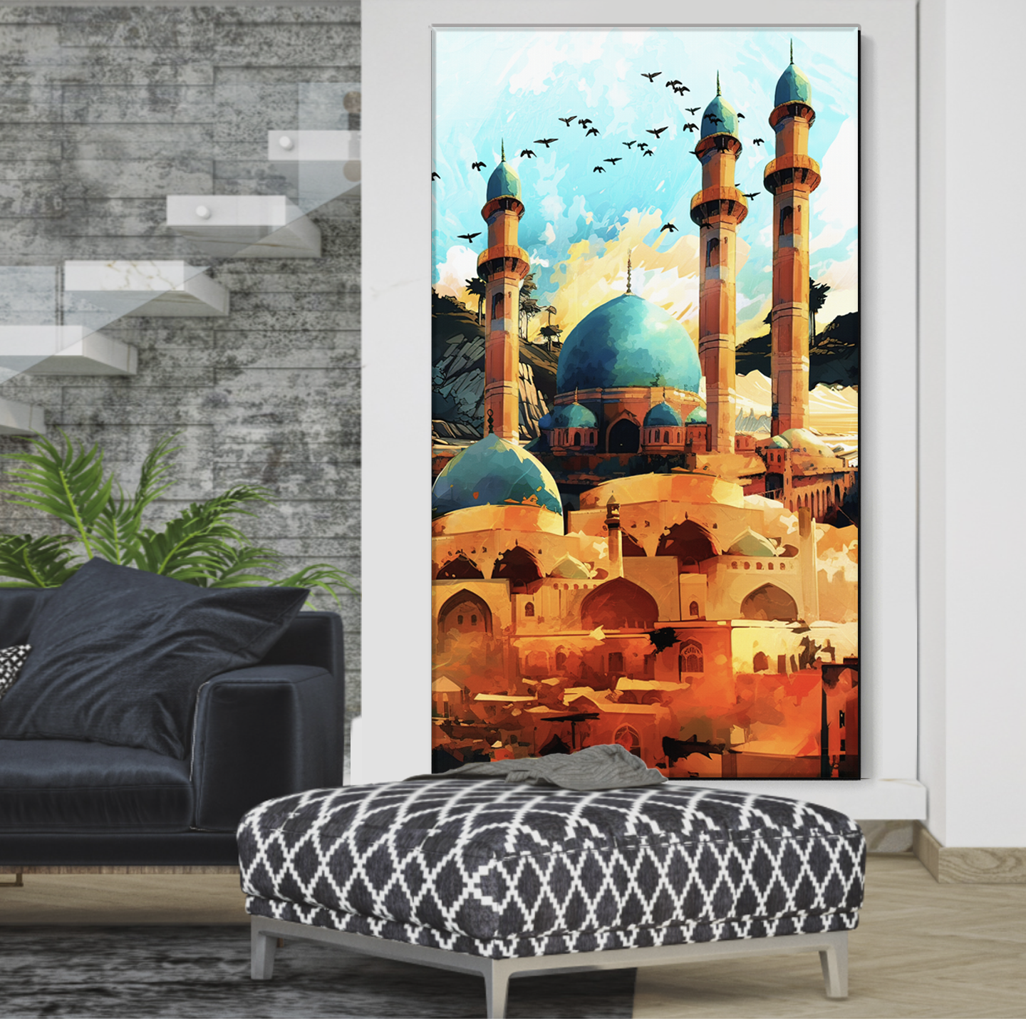 Islamic Architecture Retro Art. Mosque Wall Art Illustration