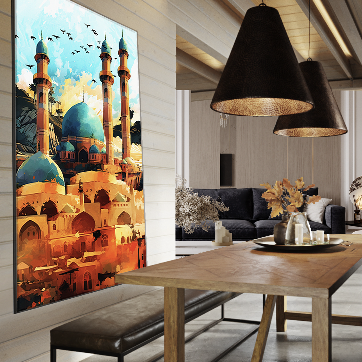 Islamic Architecture Retro Art. Mosque Wall Art Illustration