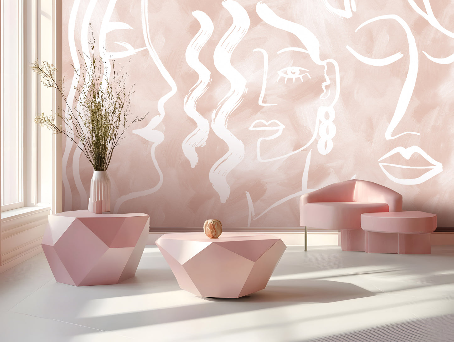 Expressive Strokes: Blush Muse Wallpaper Mural