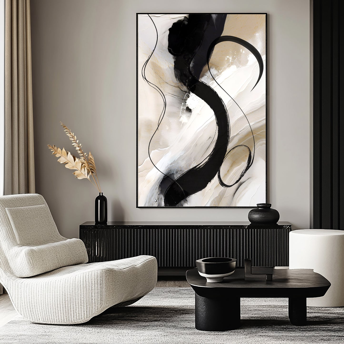Black & Beige Abstract Wall Art – Modern Neutral Canvas Print