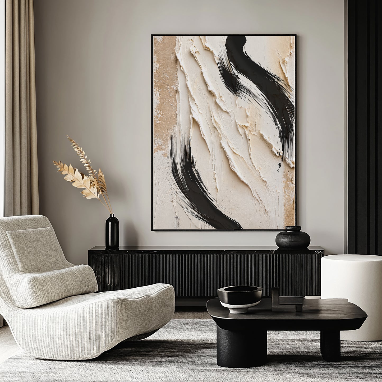 Black & Cream Abstract Wall Art | Modern Canvas Art