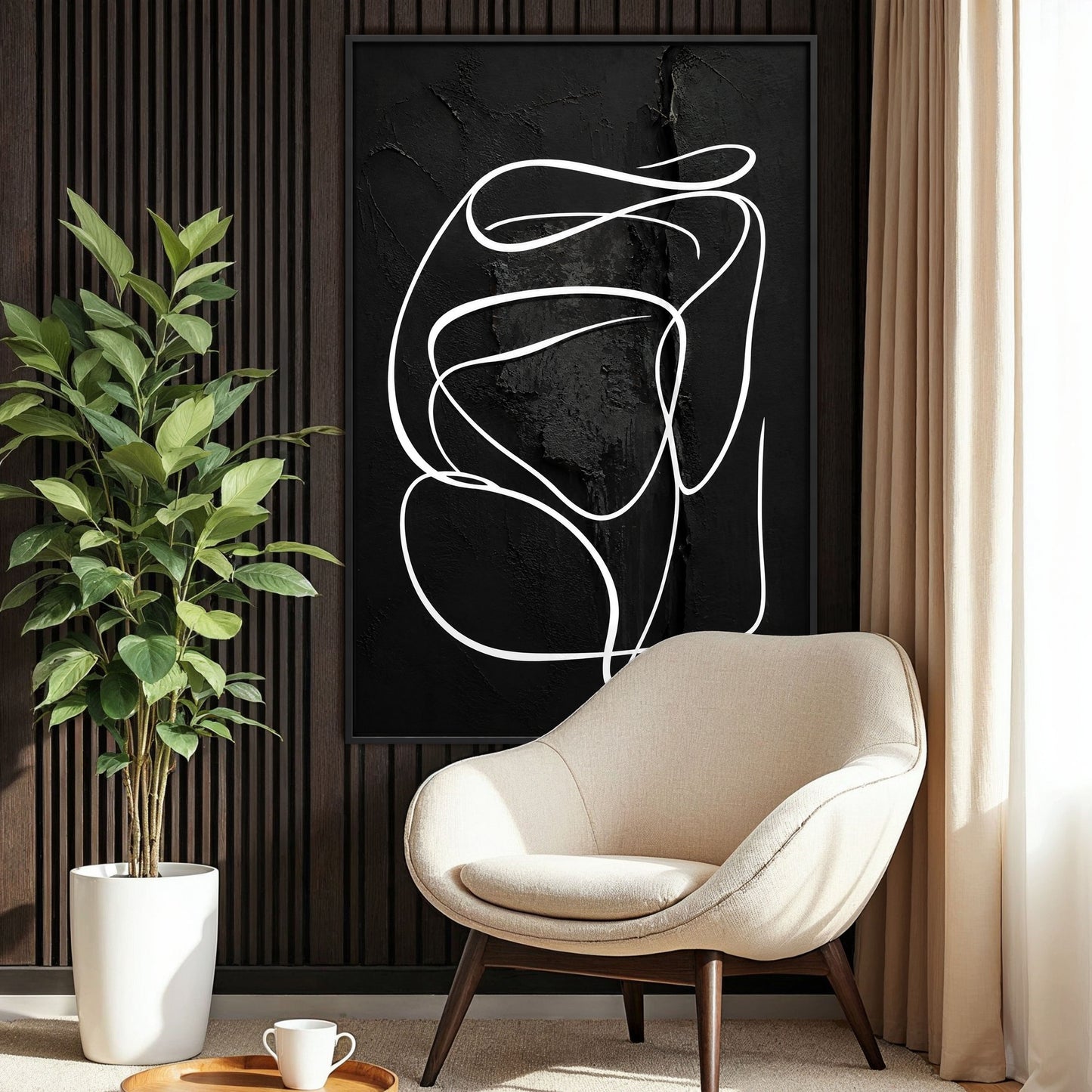 Midnight Lines – Black & White Abstract Wall Art