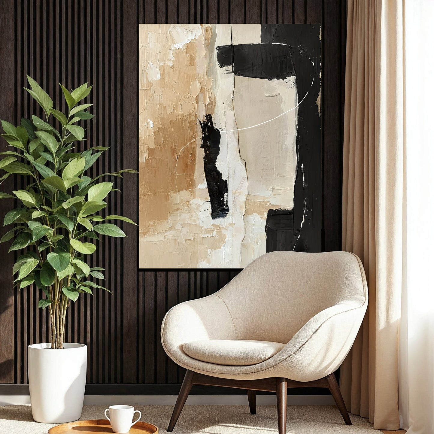 Quiet Contrast – Neutral Black & Beige Abstract Wall Art
