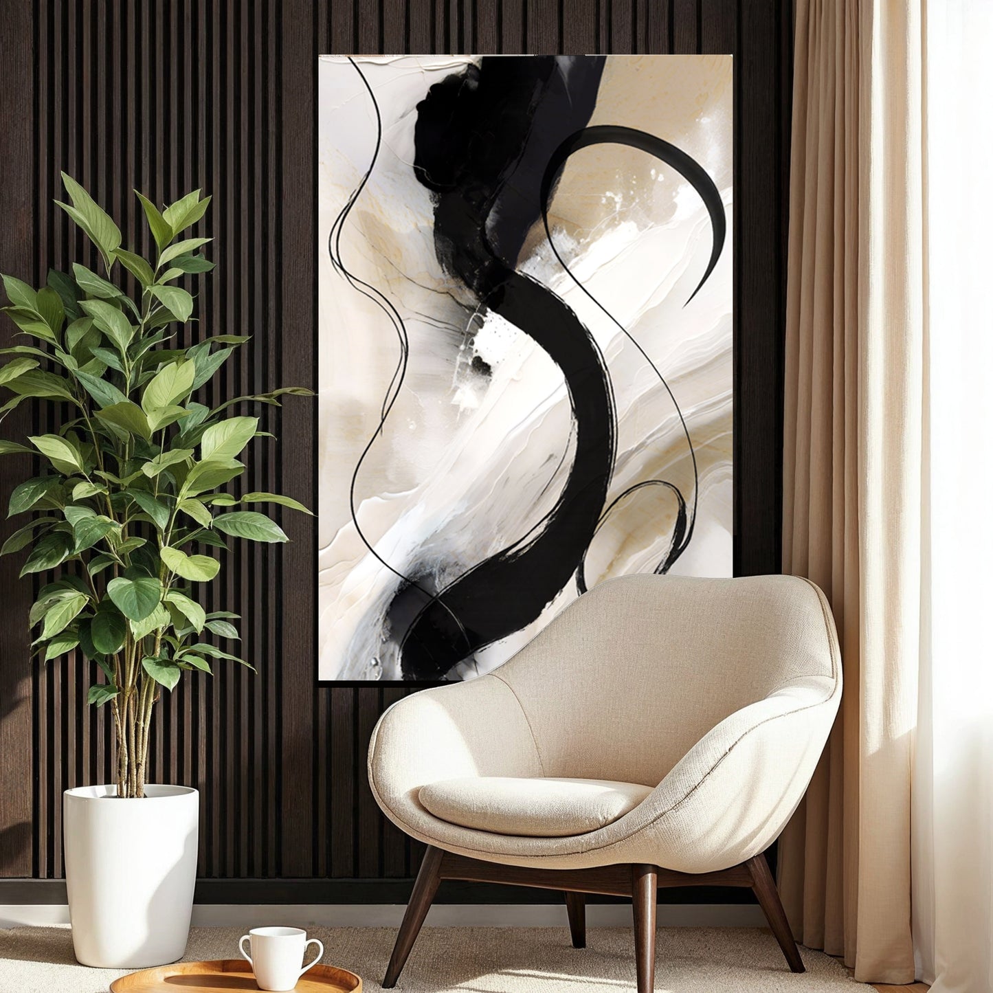 Black & Beige Abstract Wall Art – Modern Neutral Canvas Print