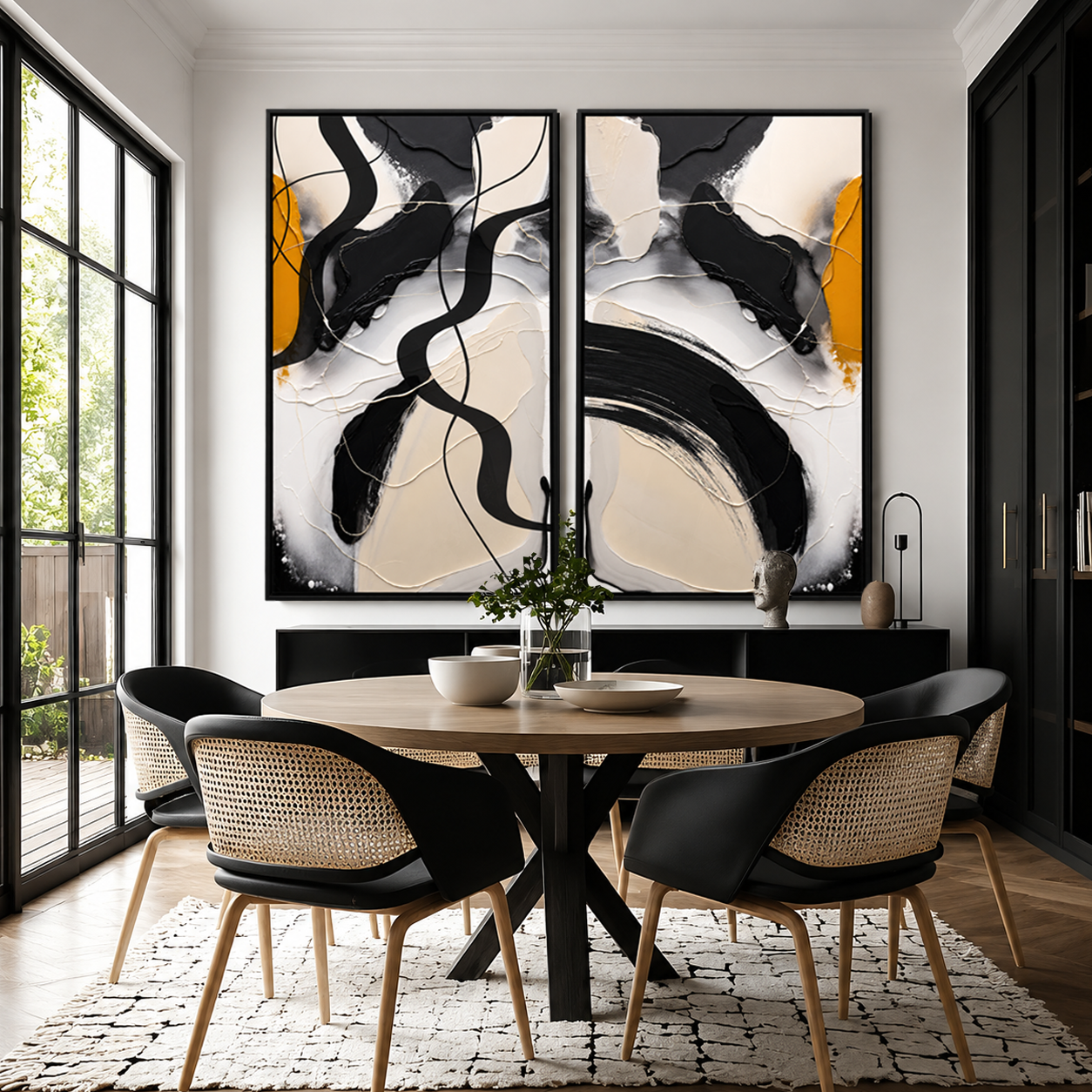 Gilded Rhythm – Black & Gold Abstract Wall Art