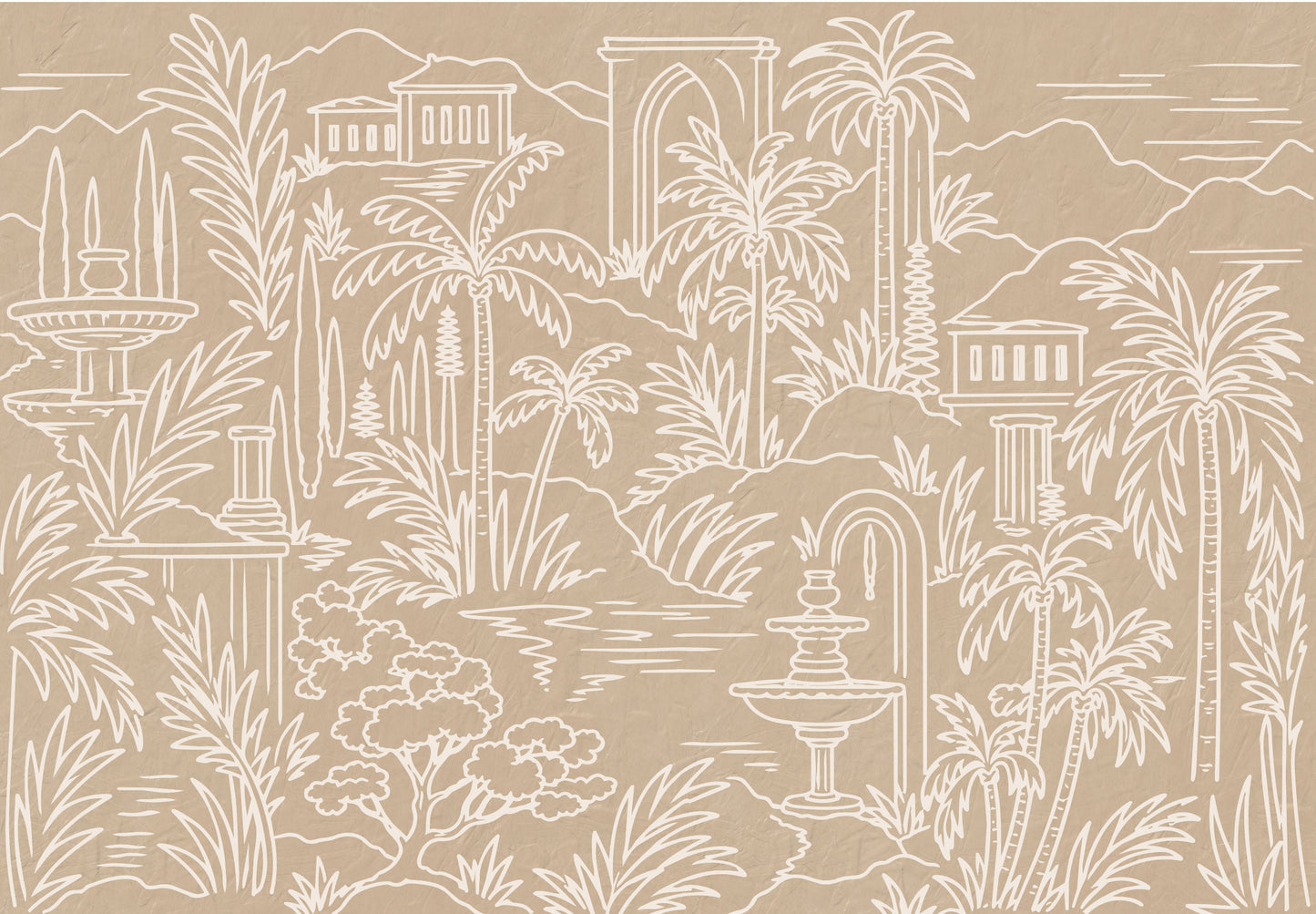 Palm Oasis Toile Wallpaper Mural