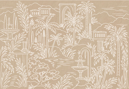 Palm Oasis Toile Wallpaper Mural