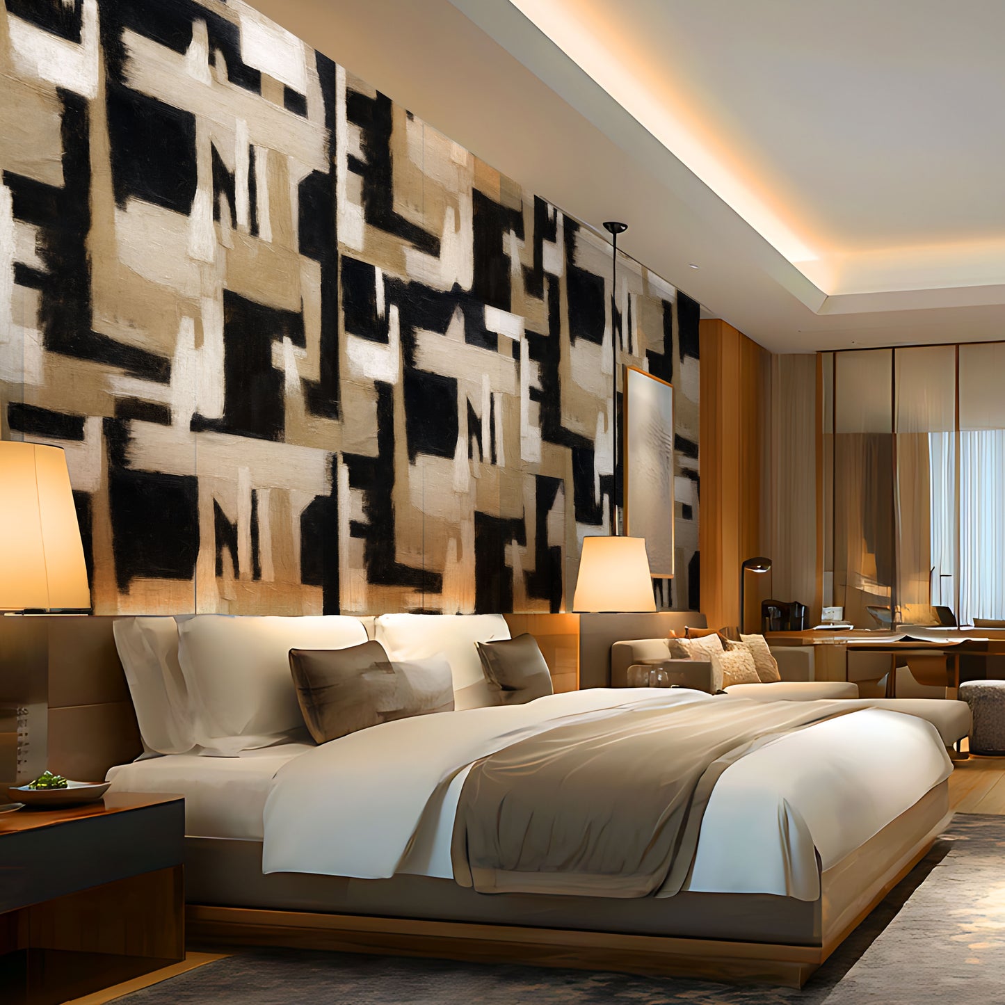 Abstract Geometry Wallpaper – Warm Beige & Black