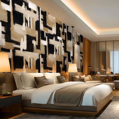 Abstract Geometry Wallpaper – Warm Beige & Black