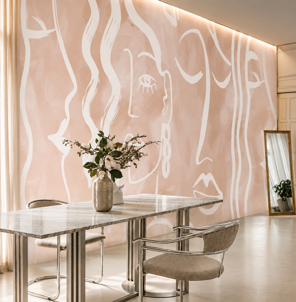 Expressive Strokes: Blush Muse Wallpaper Mural
