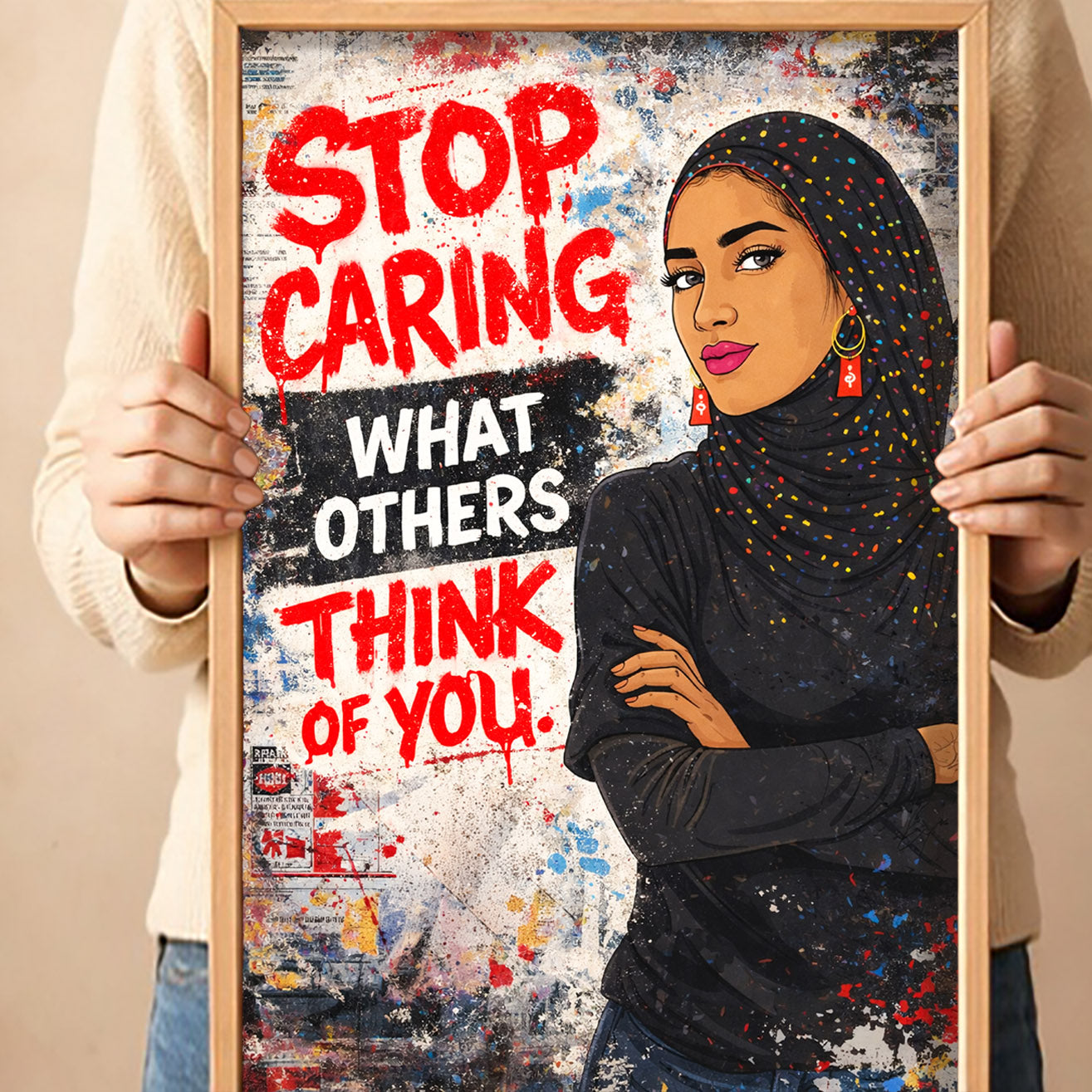 Stop Caring What Others Think, Muslim Hijabi Woman Poster Framed Canvas