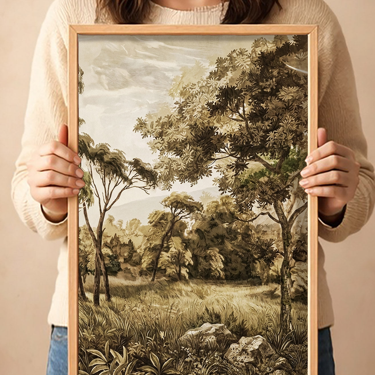 Golden Meadow Wall Art  | Vintage Landscape Neutral Rustic Nature Art