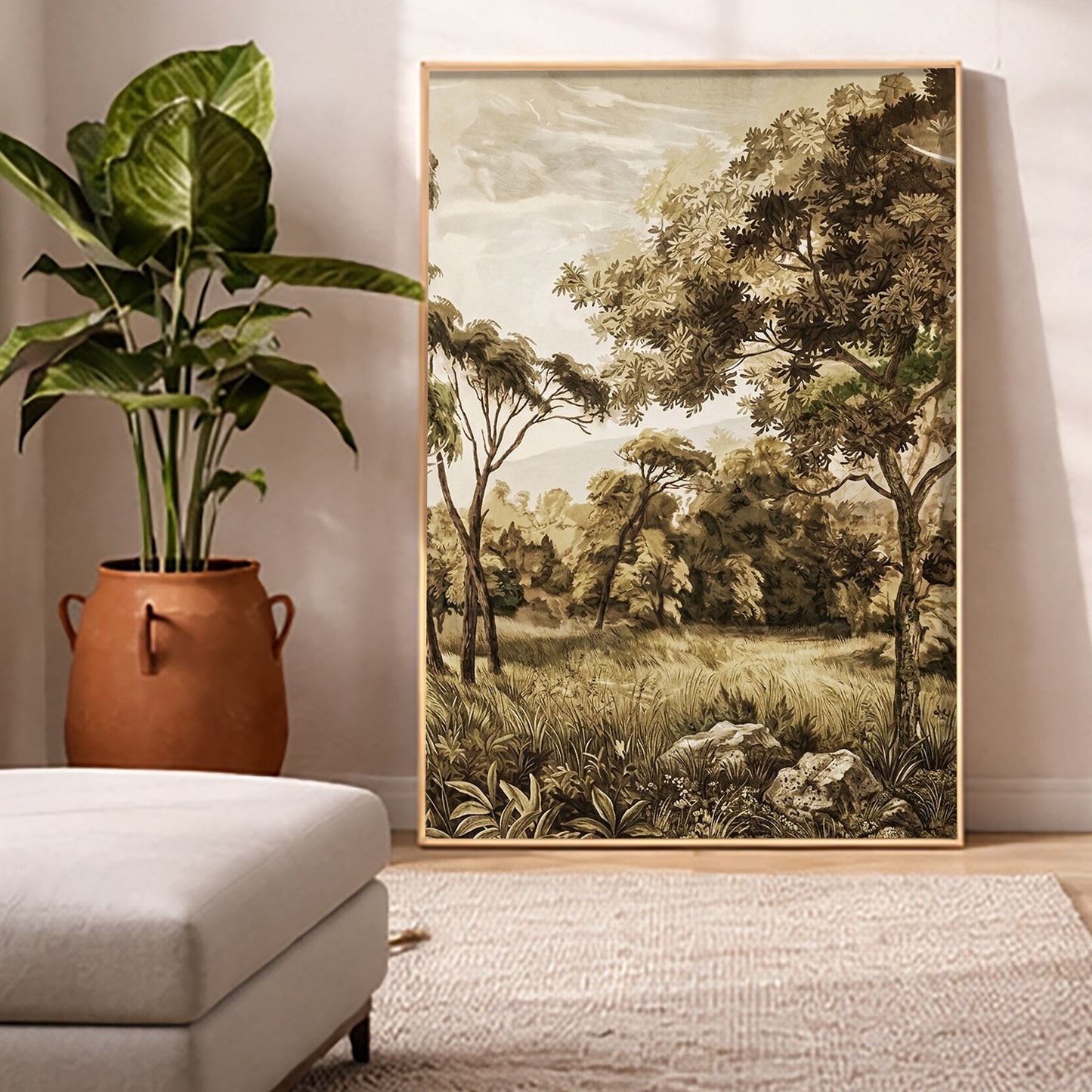 Golden Meadow Wall Art  | Vintage Landscape Neutral Rustic Nature Art