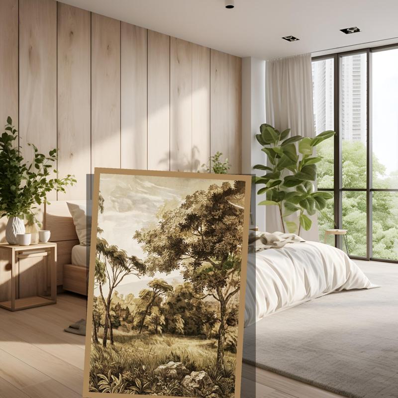 Golden Meadow Wall Art  | Vintage Landscape Neutral Rustic Nature Art