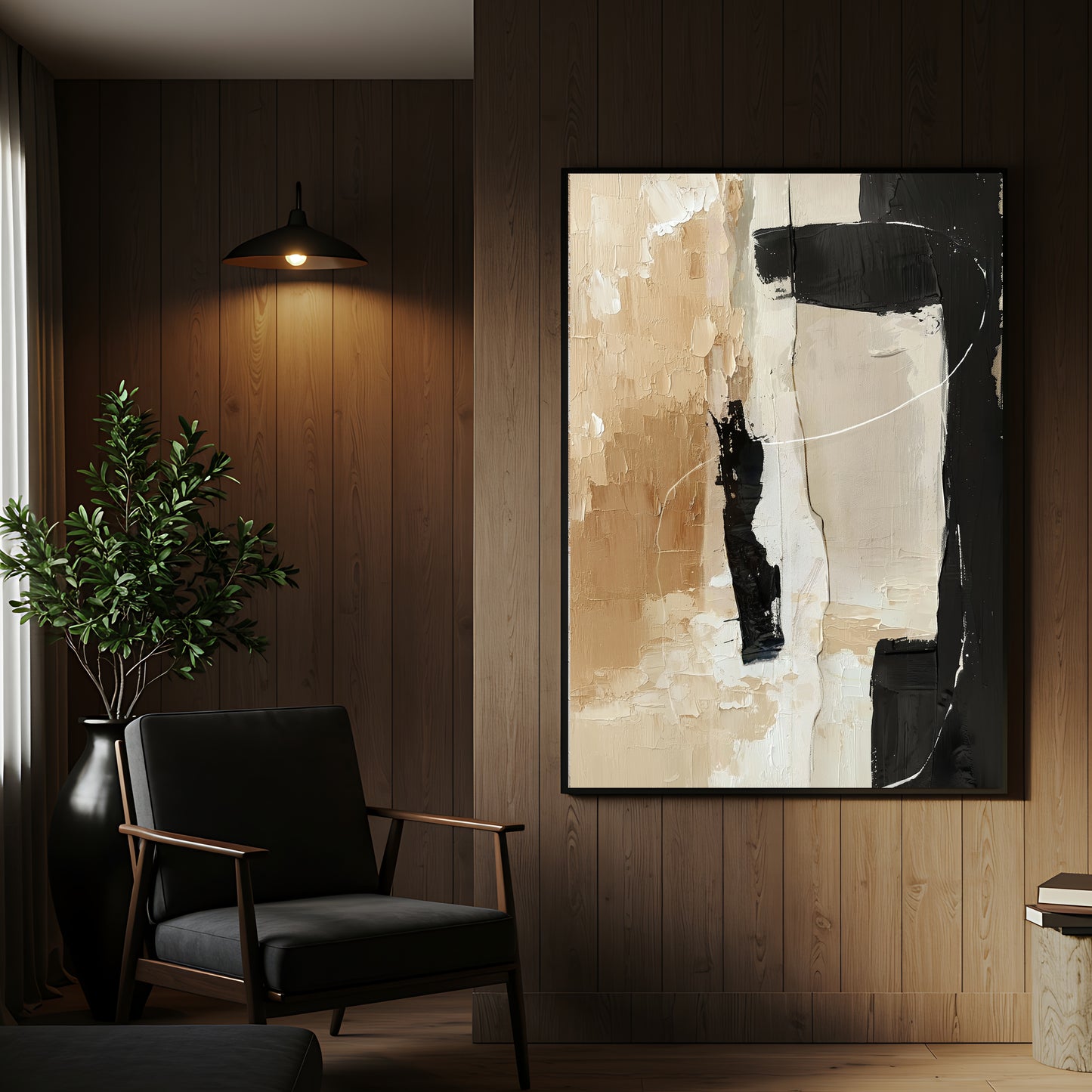 Quiet Contrast – Neutral Black & Beige Abstract Wall Art