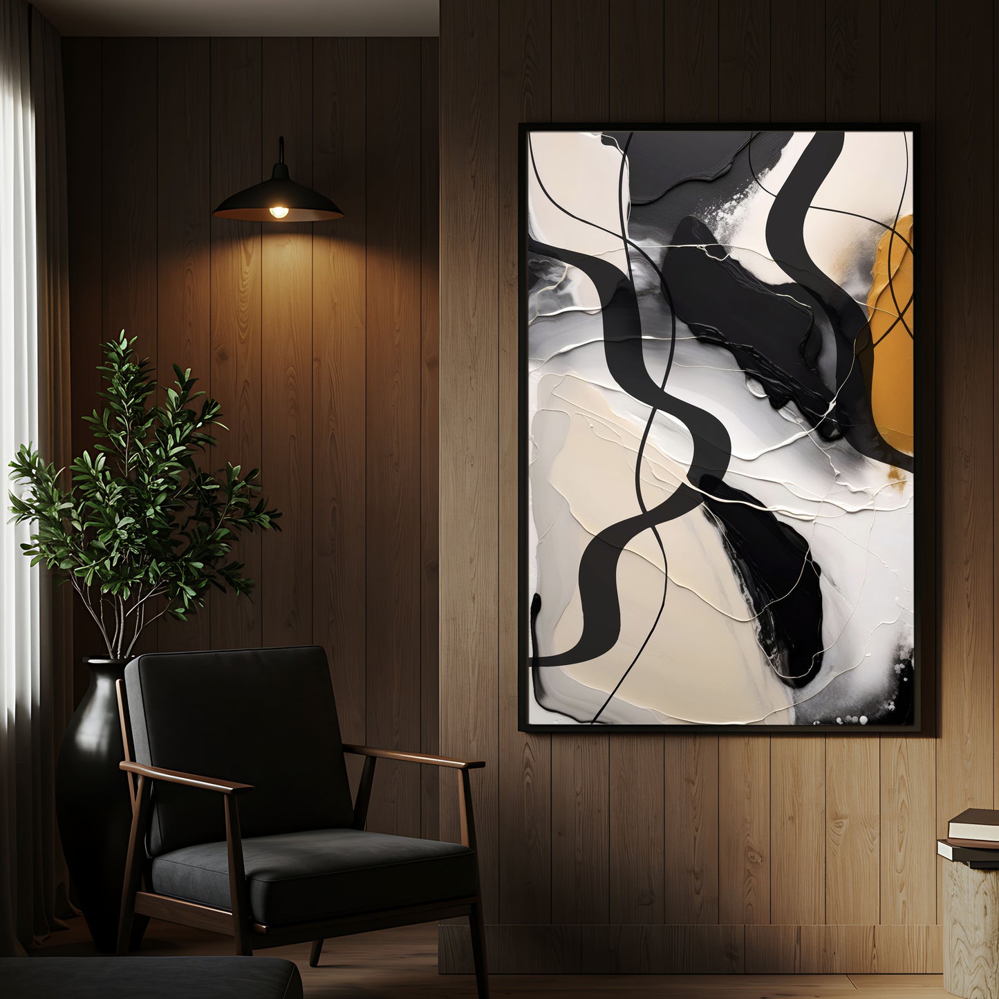 Gilded Rhythm – Black & Gold Abstract Wall Art