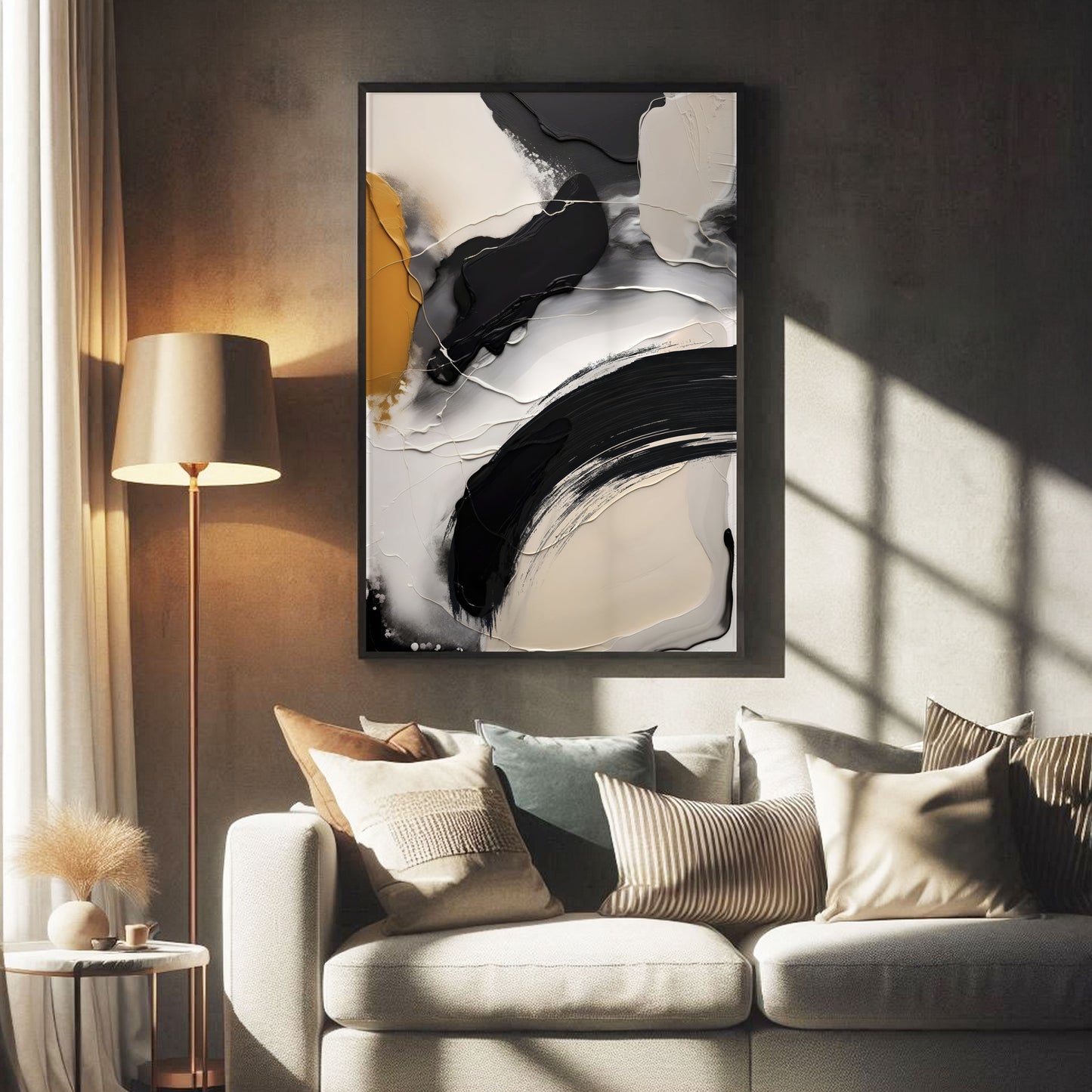 Gilded Rhythm – Black & Gold Abstract Wall Art