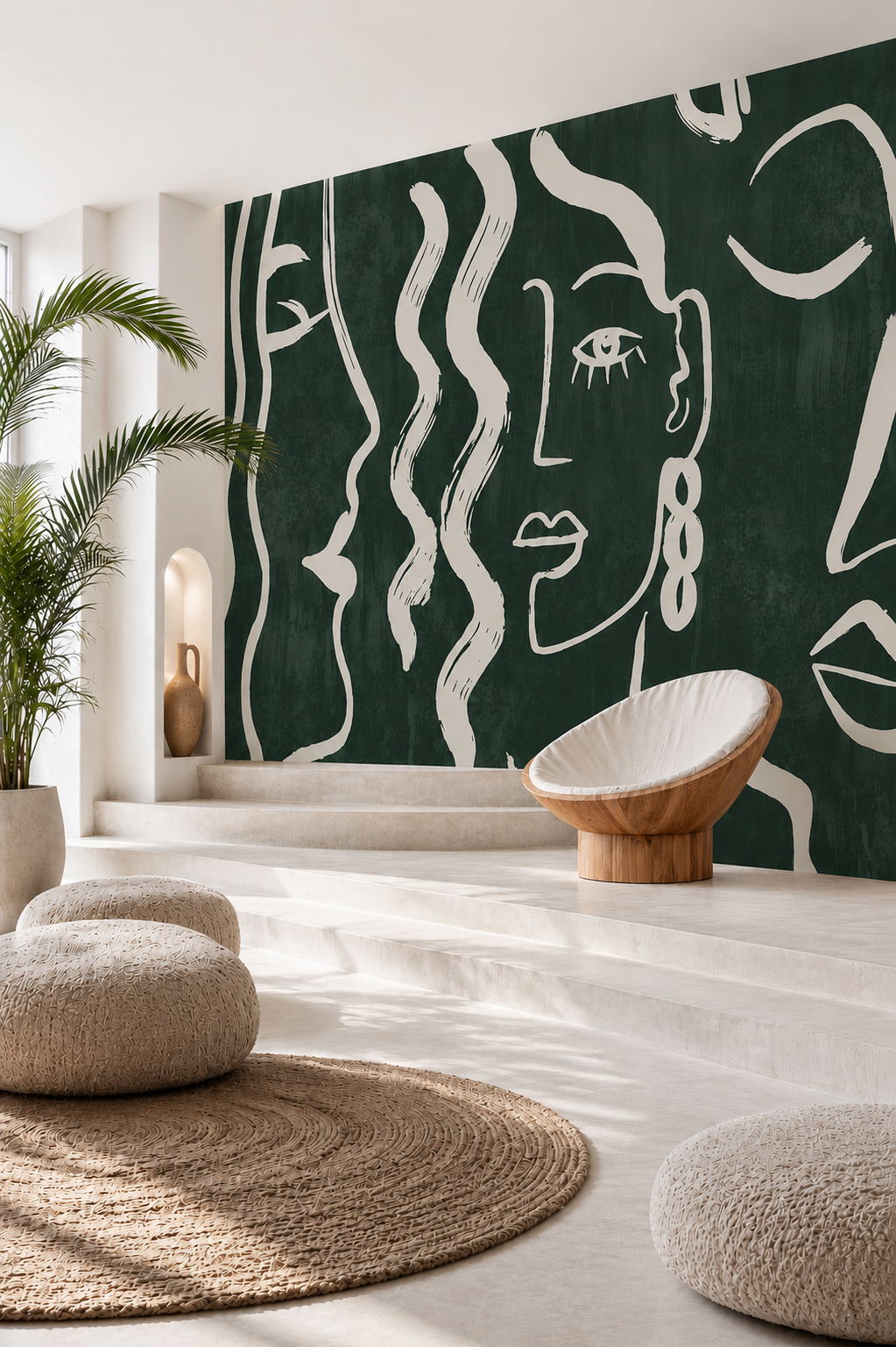 Emerald Muse | Luxury Abstract Line Art Wallpaper Mural