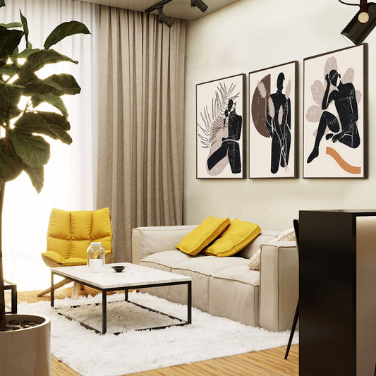 Abstract modern Minimalist set of 3 Panels