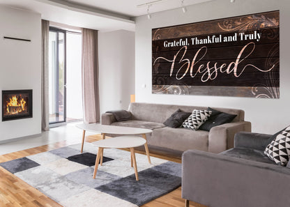 Grateful, Thankful & Truly Blessed, Modern Farmhouse Canvas Wall Decor Canvas.